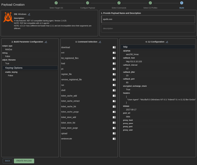 Final Create Payload page